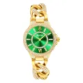 Reloj de cuarzo dorado de lujo para mujer con esfera de estrás verde y pulsera de cadena. - Caja Dorada Esfera Verde