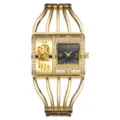 Reloj de pulsera dorado para mujer con esfera cuadrada negra y pedrería elegante. - Caja Dorada Esfera Negra