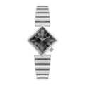 Elegante reloj cuadrado para mujer con correa de metal plateado y esfera negra. - Caja Plateada Esfera Negra
