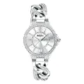 Reloj cuarzo pedrería mujer correa cadena plateada elegante reloj lujo cristal brillante - Caja Plateada Esfera Blanca