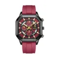 Reloj hombre cuarzo esfera cuadrada cronografo correa de silicona deportivo casual. - Caja Negra Esfera Roja