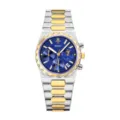 Men's luxury quartz watch with blue dial, chronograph sub-dials, and two-tone steel bracelet. - Two Tone Blue Dial
