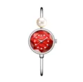 Yalalusi elegante orologio bracciale donna lusso con perla decoro quadrante rosso quarzo - Cassa Argento Quadrante Rosso