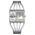 Reloj pulsera mujer Yalalusi plateado correa jaula esfera cuadrada con pedrería - Caja Plateada Esfera Blanca