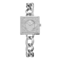 Reloj de mujer plateado con esfera cuadrada y pedrería correa de cadena gruesa de lujo - Caja plateada y esfera de estrás