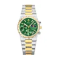 Men's luxury quartz watch with green dial, chronograph sub-dials, and stainless steel bracelet. - Two-tone Green Dial