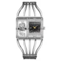Yalalusi elegante reloj mujer moda cuarzo diamantes imitación brazalete pulsera plata - Caja Plateada Esfera Negra
