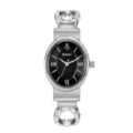 Elegant women oval watch luxury rhinestone bracelet minimalist silver quartz timepiece. - Silver Case Black Face