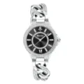 Reloj de cuarzo mujer con diamantes imitacion correa cadena plata moda casual reloj - Caja Plateada Esfera Negra