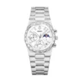 Men's luxury silver stainless steel quartz multifunctional moon phase wristwatch for business daily wear - Silver Case White Dial