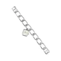 Reloj de pulsera con colgante cuadrado plateado y correa de cadena hueca elegante - Caja Plateada Esfera Blanca
