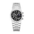Stylish men's quartz watch with sleek stainless steel strap and elegant black dial. - Silver Case Black Face