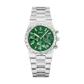 Men's quartz watch with green dial stainless steel strap multifunctional chronograph moon phase - Silver Case Green Dial