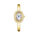 Reloj de pulsera de cuarzo ovalado dorado para mujer con bisel de estrás números romanos. - Esfera Blanca Dorada