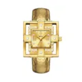 Reloj de cuarzo cuadrado dorado de lujo para mujer con bisel de cristal y correa texturizada - Dorado