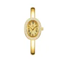 Elegante reloj de pulsera de cuarzo dorado para mujer, con esfera ovalada brillante con pedrería. - Esfera Dorada (Dorado)