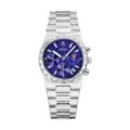 yalalusi men quartz watch blue dial stainless steel luxury business chronograph wristwatch - Silver Case Blue Dial