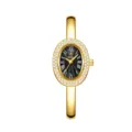 Reloj pulsera de cuarzo dorado para mujer con bisel de estrás y esfera negra con números romanos. - Esfera Negra Dorada