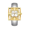 Reloj de cuarzo cuadrado dorado Yalalusi con una correa plateada texturizada. - Blanco