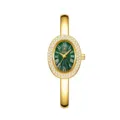 Reloj de pulsera de cuarzo dorado para mujer con elegante esfera ovalada verde y brillantes. - Esfera Oro Verde