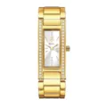 Reloj de cuarzo de pulsera rectangular con diamantes de imitación oro para mujer - Esfera Blanca Dorada