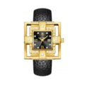 Yalalusi women's luxury square quartz watch with crystal bezel and black leather strap - Black