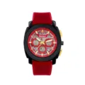 Men's quartz sports watch with large dial, red rubber strap and striking red-black design. - Black Case Red Dial