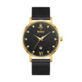 Reloj de cuarzo de lujo con esfera negra, caja dorada y correa de malla para mujer. - Caja Negra Esfera Negra (Hombre)