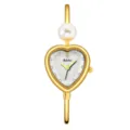 Elegante reloj de pulsera dorado para mujer con esfera de corazón y perla decorativa. - Caja Dorada Esfera Blanca