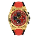 Reloj de cuarzo de lujo para hombre con caja dorada, esfera roja y correa de silicona. - Caja Dorada Esfera Roja