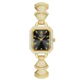 Montre femme carrée dorée de luxe avec bracelet éventail en strass élégant mouvement à quartz - Boîtier Doré Cadran Noir