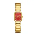 Women quartz watch with gold geometric bracelet and red dial rectangular case elegant style - Gold Case & Red Dial