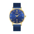 Reloj de cuarzo de lujo para mujer con esfera azul, correa de malla dorada y calendario. - Caja Azul Esfera Azul (Hombre)