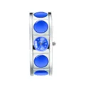 Yalalusi women's cuff quartz watch with blue enamel circle decor and stainless steel band. - Silver Case Blue Dial