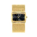 Elegante reloj dorado de mujer con circonitas brillantes y correa de cuentas doradas. - Caja Dorada Esfera Negra