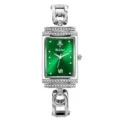 Yalalusi green dial rectangular quartz watch for women with diamond bezel and bracelet strap - Silver Case Green Dial