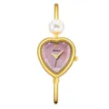 Yalalusi reloj pulsera brazalete perla esfera corazón mujer elegante reloj cuarzo dorado. - Caja de Oro Esfera Rosa