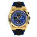 Reloj de cuarzo deportivo de lujo para hombre con caja dorada, esfera azul y correa de silicona. - Caja de Oro Esfera Azul