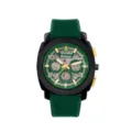 Men's stylish quartz sports watch with green silicone strap and large chronograph dial. - Black Case Green Dial