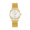 Reloj de cuarzo dorado elegante para mujer con esfera blanca y correa de malla fina - Caja Dorada Esfera Blanca (Mujer)