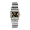 Montre femme carrée diamant or de luxe Yalalusi avec chiffres romains et bracelet de lecture date. - Boîtier Argent Cadran Noir