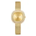 Elegante reloj de cuarzo dorado para mujer con bisel de estrás brillante y correa de malla. - Caja Dorada Esfera Dorada