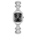 Women Luxury Diamond Rectangle Watch Silver Rhinestone Fan Bracelet Quartz Wristwatch - Silver Case Black Face