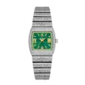 Élégante montre quartz carrée femme cadran vert luxueux bracelet strass étincelant. - Boîtier Argent Cadran Vert