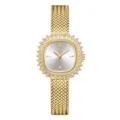 Reloj de cuarzo dorado de lujo para mujer con bisel de cristal y correa de malla fina - Caja Dorada Esfera Blanca