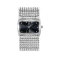 Luxury rhinestone women watch with rectangular dial and silver bead strap for elegant daily wear. - Silver Case Black Face