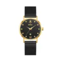 Elegante reloj de cuarzo para mujer con esfera negra, caja dorada y correa de malla elegante. - Caja Negra Esfera Negra (Mujer)
