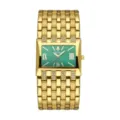 Reloj de mujer dorado de lujo con esfera verde rectangular y pulsera con pedrería brillante. - Caja Dorada - Esfera Verde