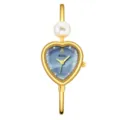 Elegante reloj pulsera mujer esfera corazon perla, reloj de cuarzo dorado estilo de moda. - Caja de Oro Esfera Azul
