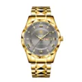 Herren Gold Quarz Business Uhr mit großem grauem Zifferblatt, Diamantindizes und Metallarmband. - Goldgehäuse - Graues Zifferblatt